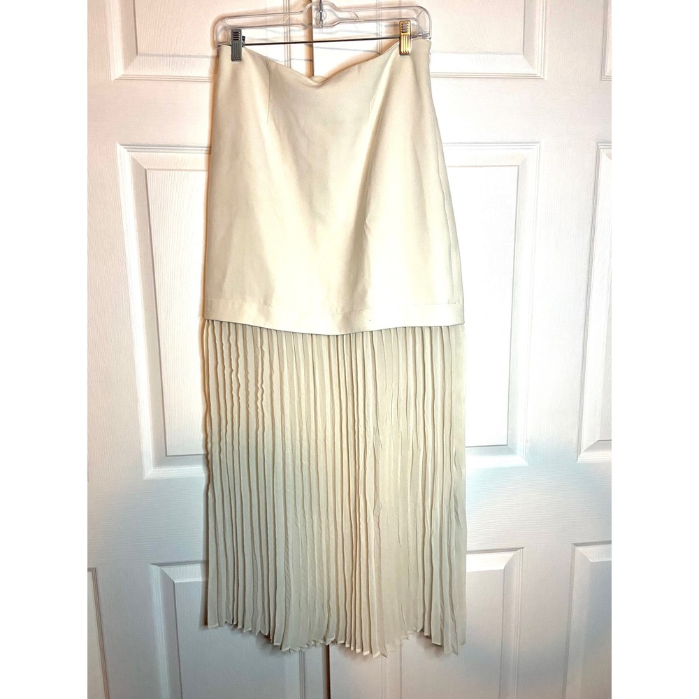 Banana Republic Pleated Maxi Skirt Cream Mixed Media Tall Size 8 NWT
